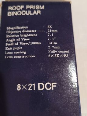 Compact Roof Prism Binoculars 8x21 DCF Model NWOT